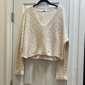 Free people CROPPED Cozy V-Neck Textured Cream Sweater